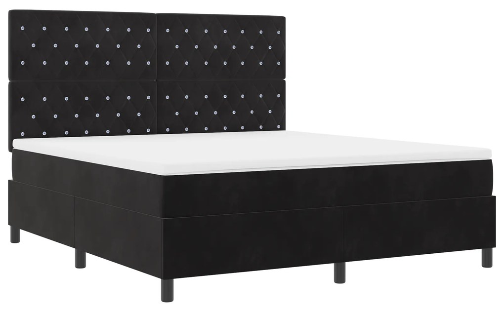 vidaXL Κρεβάτι Box Spring με Στρώμα & LED Μαύρο 180x200 εκ Βελούδο