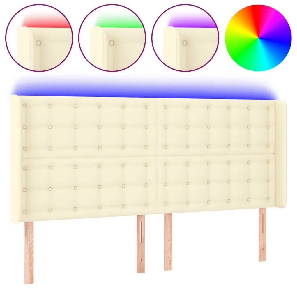 vidaXL Κεφαλάρι Κρεβατιού LED Κρεμ 183x16x118/128 εκ. Συνθετ. Δέρμα