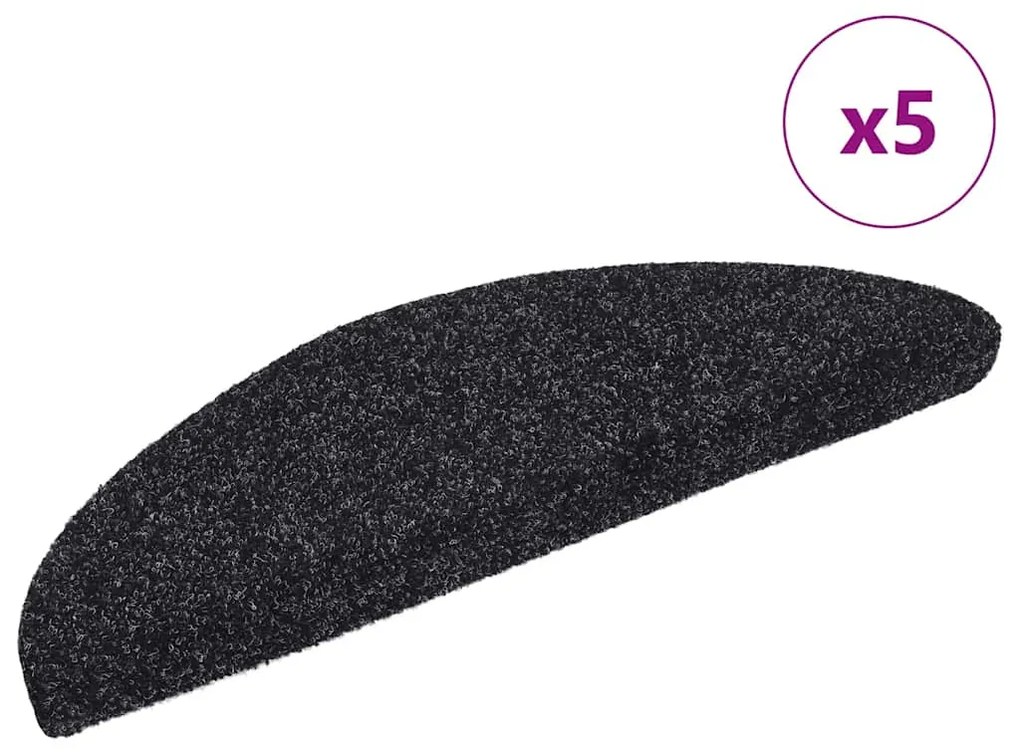 vidaXL Πατάκια Σκάλας Αυτοκόλλητα 5 τεμ. Μαύρα 56x17x3 εκ Βελονιασμένα