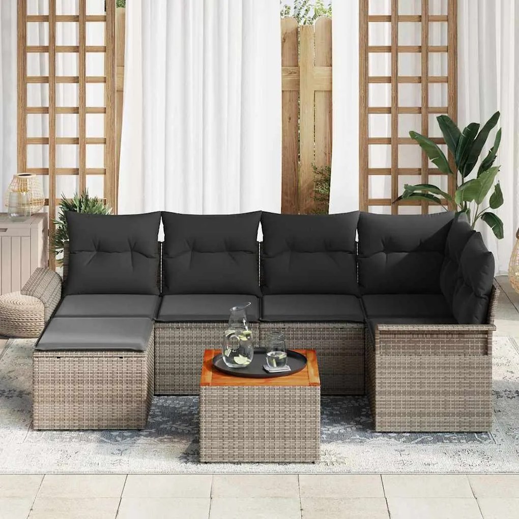 vidaXL Σετ Καναπέ Κήπου 7 pcs Γκρι Πολυ ράταν