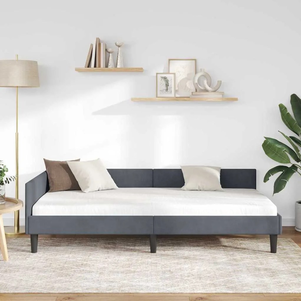 vidaXL Πλαϊνό Κρεβάτι με κεφαλάρι Σκούρο γκρι 100 x 200 cm