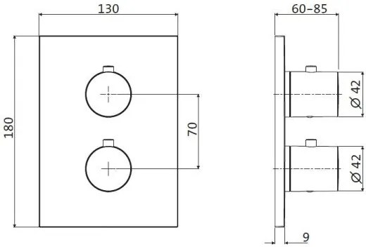 Εξωτερικά μέρη θερμοστατικής μπαταρίας λουτρού Herzbach DESIGN iX-Mauro