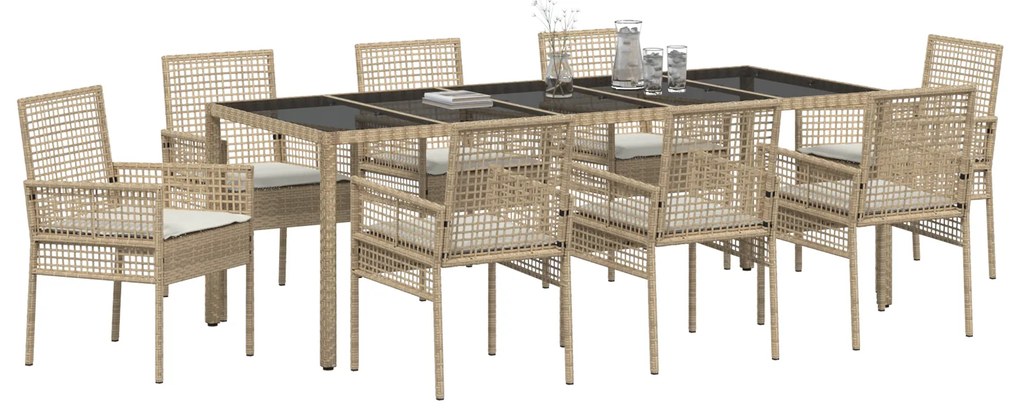 vidaXL Σέτ φαγητού για κήπο 9 pcs Μπεζ 250 x 100 x 75 cm