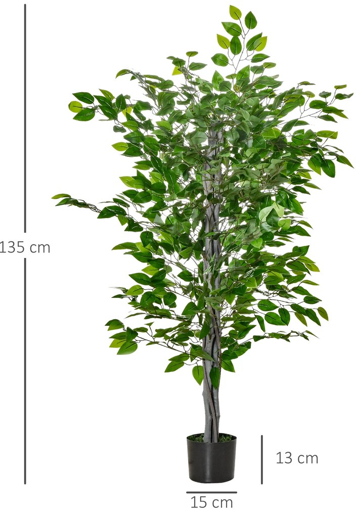 HOMCOM Τεχνητό Δέντρο, Τεχνητό Φυτό Ficus, Ρεαλιστική Εμφάνιση, Τσιμεντένια Γλάστρα, 135 cm, Εύκολη Φροντίδα, Πλαστικό, Πράσινο