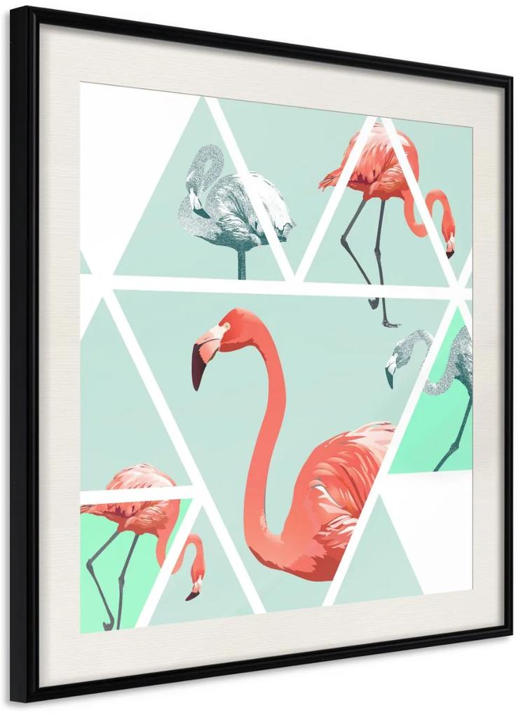 Αφίσα - Tropical Mosaic with Flamingos (Square) - 50x50 - Μαύρο - Με πασπαρτού