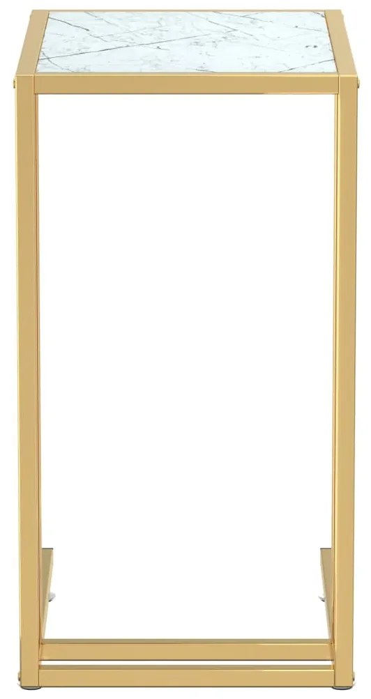 vidaXL Τραπέζι Υπολογ. Βοηθ. Λευκό Όψη Μαρμάρου 50x35x65εκ. Ψημ. Γυαλί