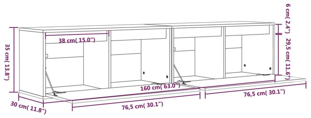 Ντουλάπια Τοίχου 2 τεμ. 80 x 30 x 35 εκ. από Μασίφ Ξύλο Πεύκου - Καφέ