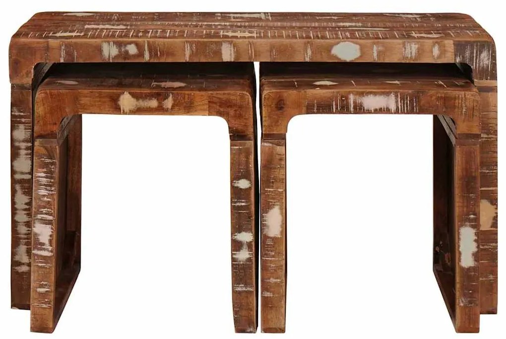 vidaXL Τραπέζι Σαλονιού με Στηρίγματα 3 pcs Καφέ Στερεό Ανακτηθέν Ξύλο