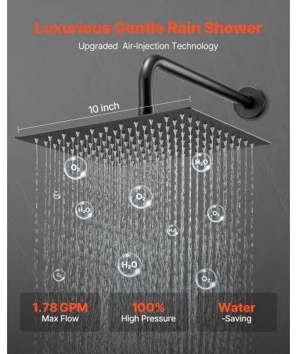 VEVOR Shower Faucet Set 10&quot; Square Rain Shower Head and Hand Set Matte Black
