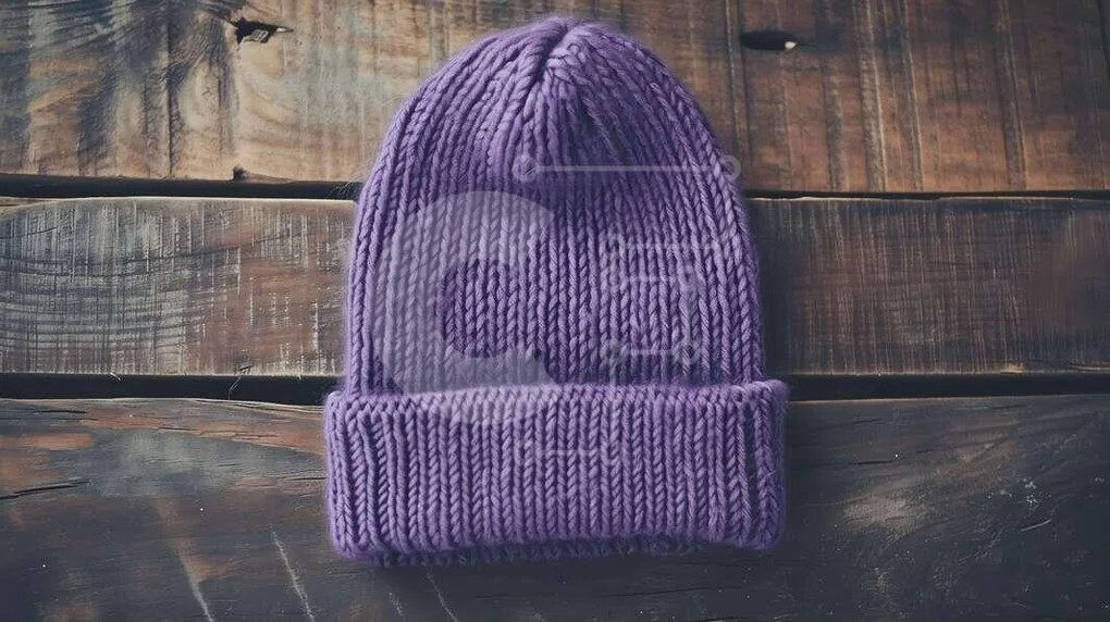 Intra Συλλεκτικό Ξύλινο Παζλ Plywood  4mm - Μωβ Πλεκτό Beanie σε Ξύλινη Επιφάνεια Σε Ξύλινο Κουτί - Διαστάσεις Puzzle: 10x10 cm – 25 κομμάτια
