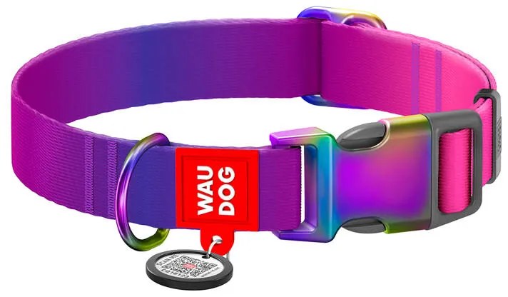 Waudog gradient nylon dog collar with QR code, purple , size XL