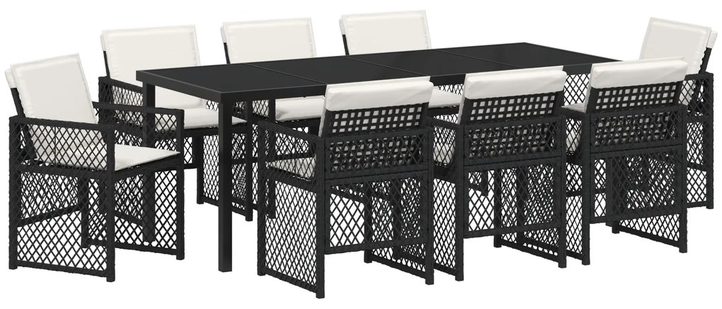vidaXL Σετ Δείπνου Κήπου 9 Τεμαχίων Με Μαξιλάρια Μαύρο Πολυ Ράτανα