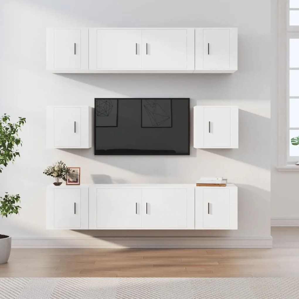 vidaXL Σετ Επίπλου Τηλεόρασης 8 Τεμαχίων Λευκό από Επεξεργασμένο Ξύλο