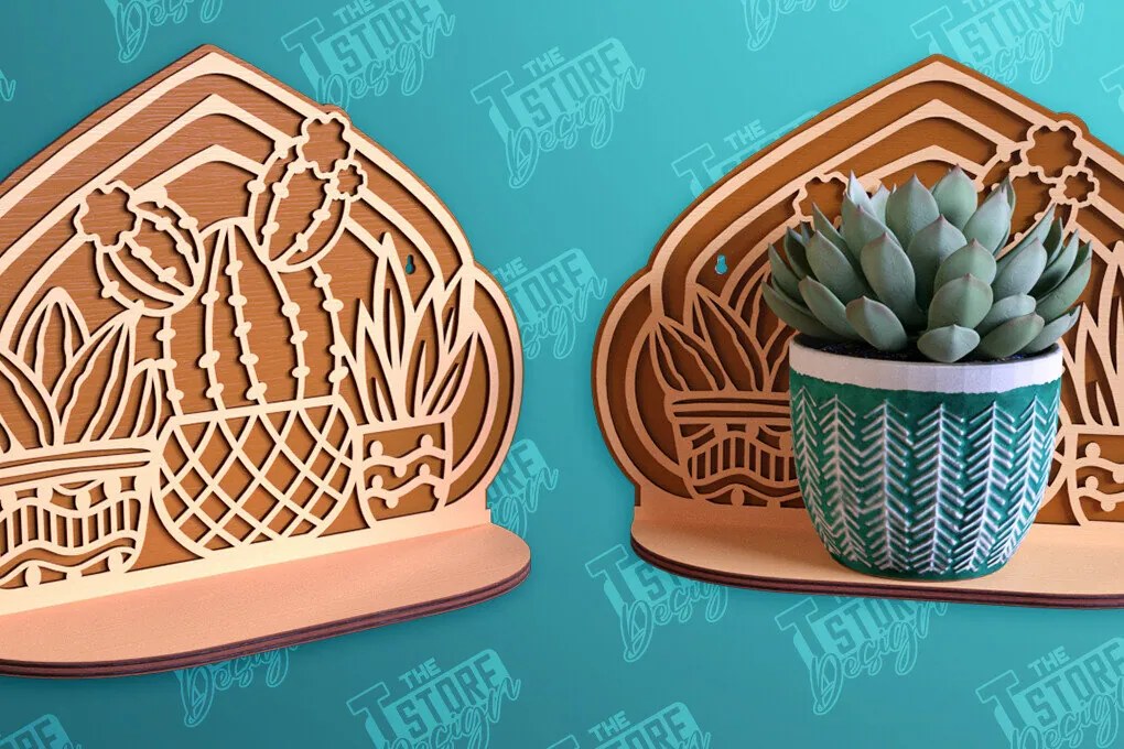 Σετ των 2 Intra απο ξύλο plywood 3mm-4mm πάχος – Ράφι τοίχου φυτών | Θήκη για γλάστρα Δίασταση  40x30 cm INTRAFABR-95973107