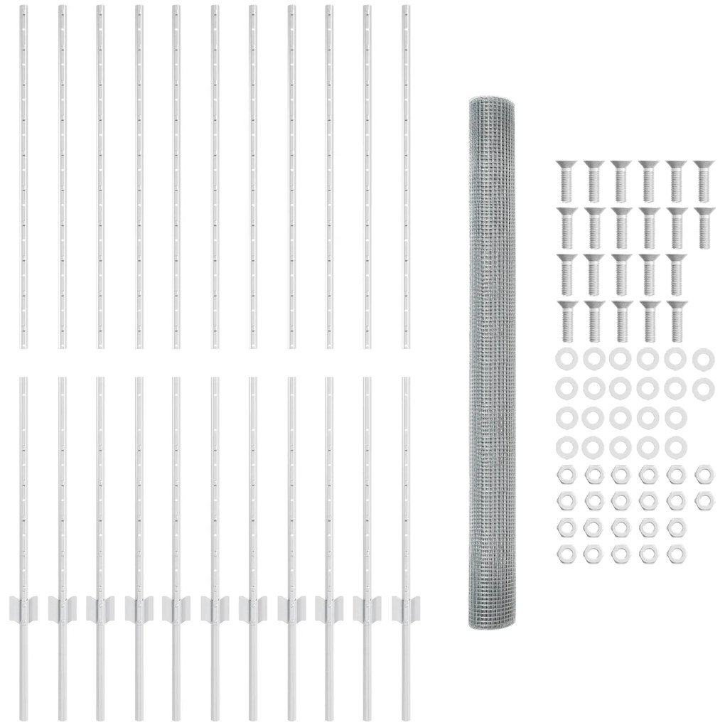 vidaXL Συρματόπλεξη με 22 U Posts Ασημί 1.4x25 μ Χάλυβα