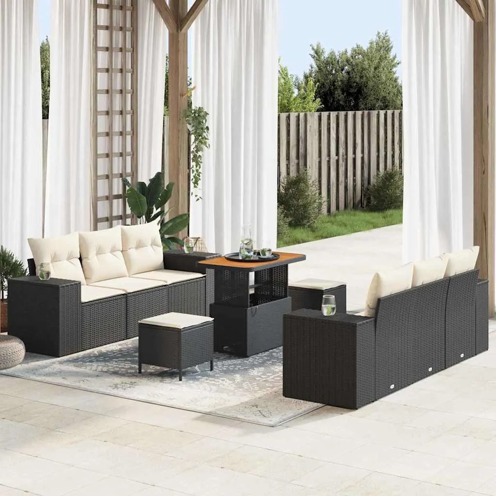 vidaXL Σετ Καναπέ Κήπου με αποθήκευση 9 pcs Μαύρο Πολυ ράταν