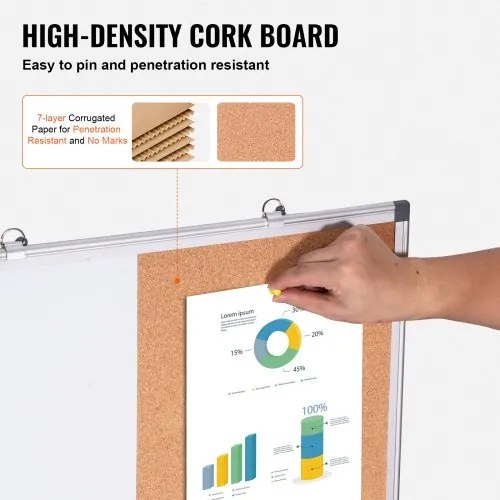 VEVOR 24"x 18" Whiteboard & Cork Board Combo with Aluminum Frame for School Home
