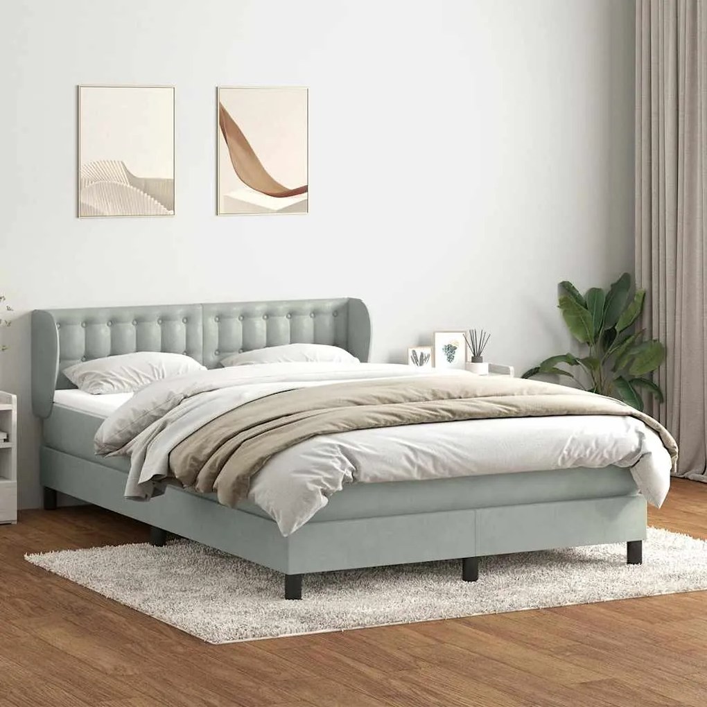 vidaXL Κρεβάτι Boxspring με Στρώμα Ανοιχτό Γκρι 140x220 εκ. Βελούδινο