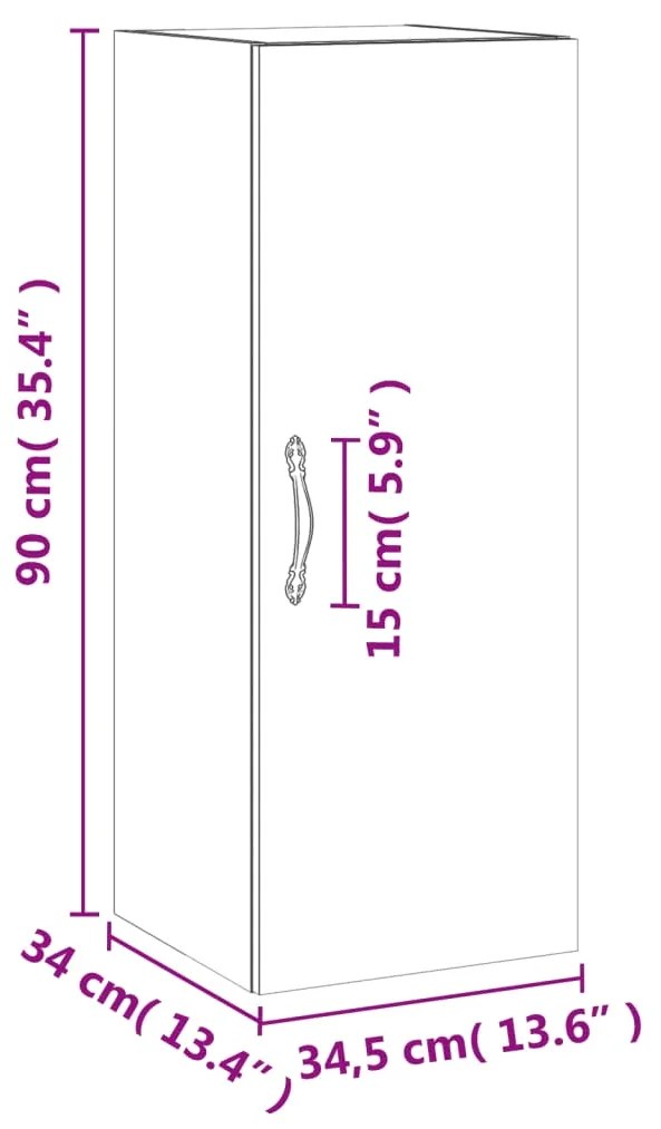 Ντουλάπι Τοίχου Καφέ Δρυς 34,5 x 34 x 90 εκ. από Επεξεργ. Ξύλο - Καφέ