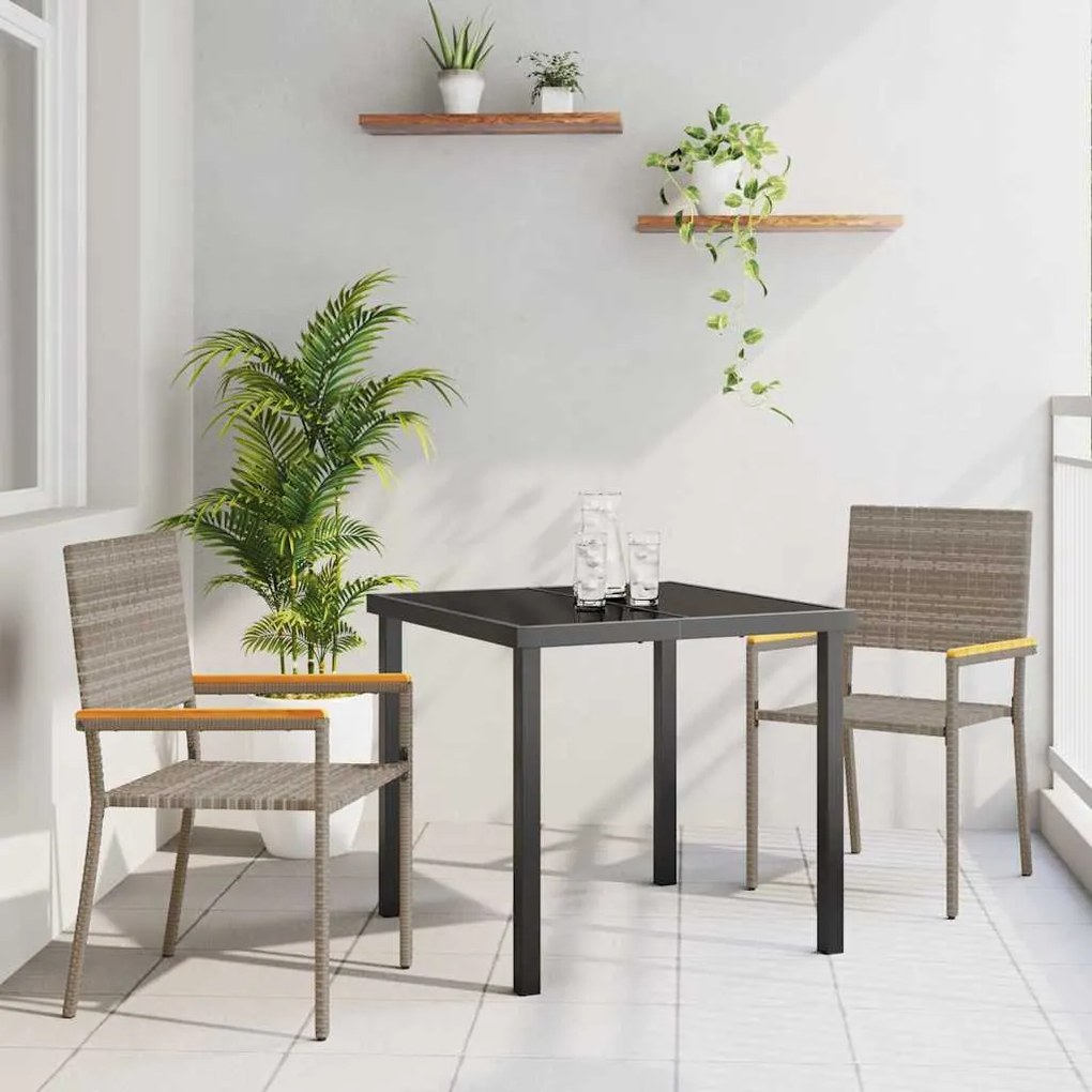 vidaXL Σέτ φαγητού για κήπο 3 pcs Γκρι Πολυ ράταν
