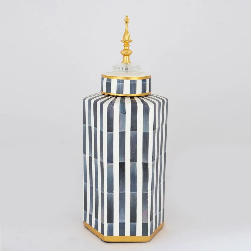 Βάζο Διακοσμητικό Με Καπάκι 752-20094 16x14x41cm White-Navy Estheti Home Κεραμικό