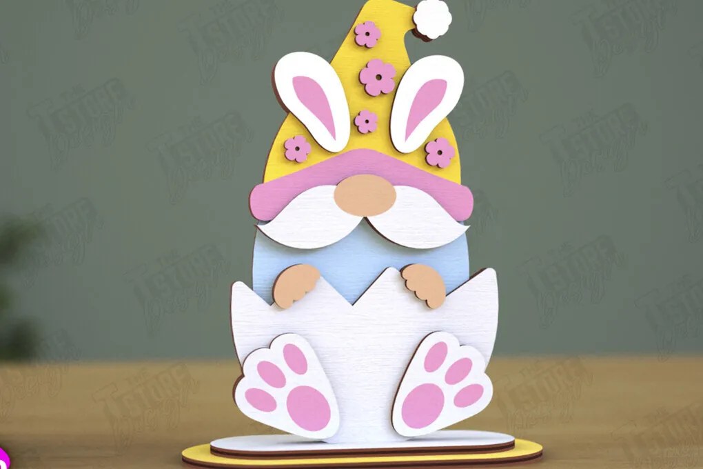 Intra απο ξύλο plywood 3mm-4mm πάχος - Gnome Bunny Πάσχα | Πασχαλινό λαγουδάκι | CNC Δίασταση 15x15 cm INTRAFABR-117956064