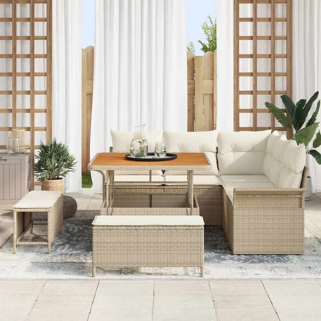 vidaXL Σετ Καναπέ Κήπου Ρυθμιζόμενο ύψος 8 pcs Μπεζ συνθετικό ρατάν