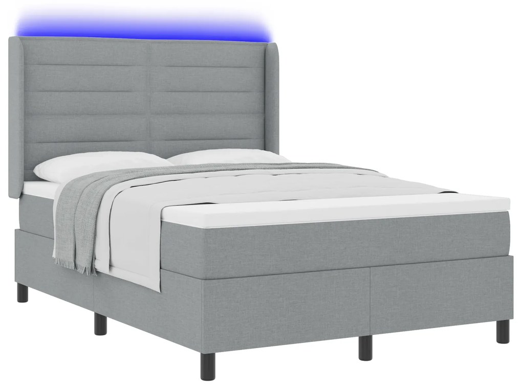 vidaXL κρεβάτι με ελατήριο σας με στρώμα και φως LED Γκρι 160x200 εκ από ύφασμα