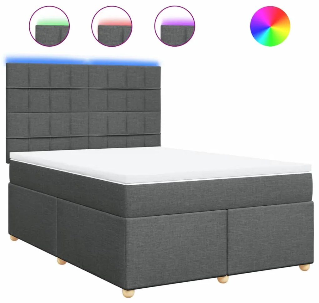 vidaXL Κρεβάτι Boxspring με Στρώμα Σκούρο Γκρι 140x200 εκ Υφασμάτινο