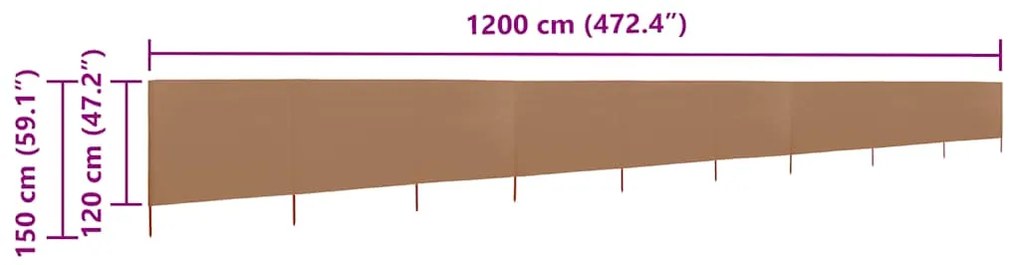 vidaXL Προστατευτικό Αέρα με 9 Πάνελ Taupe 1200 x 120 εκ. Υφασμάτινο