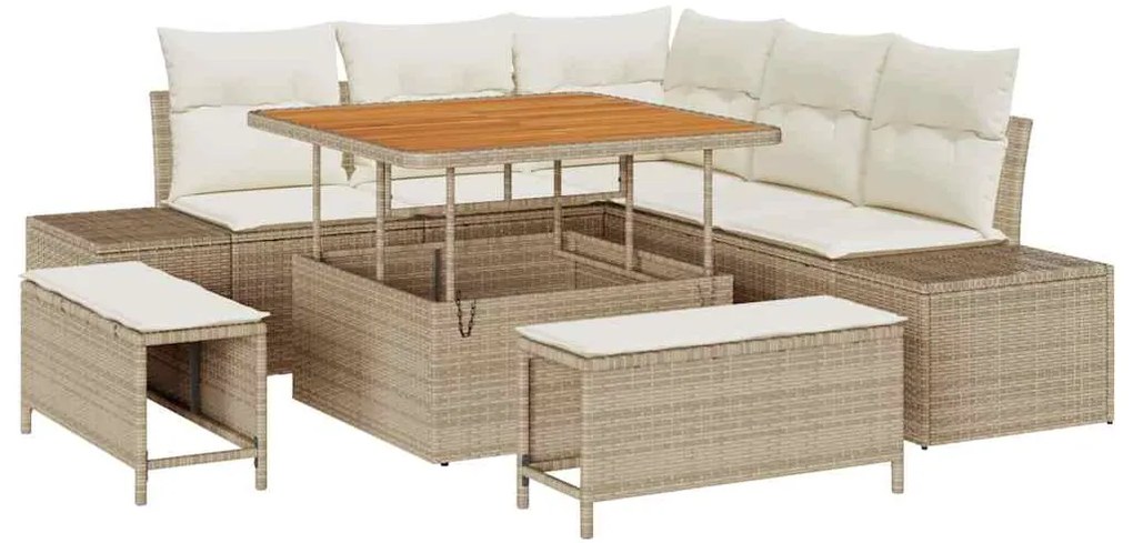 vidaXL Σετ Καναπέ Κήπου με μαξιλάρι 8 pcs Μπεζ Πολυ ράταν
