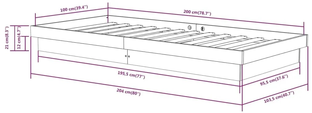 Πλαίσιο Κρεβατιού Καφέ Μελί 100 x 200 εκ. από Μασίφ Ξύλο - Καφέ