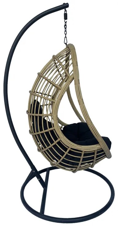 Κούνια φωλιά με βάση Cungo  μέταλλο μαύρο- pe rattan μπεζ με μαύρο μαξιλάρι 125x105x195εκ