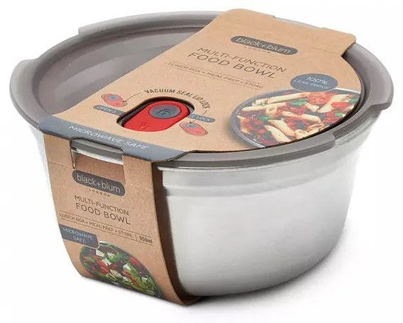 Τάπερ φαγητού Black+Blum Meal Prep FBSS-BL-L017, 950 ml, Στρογγυλό, Θυρίδα ασφαλείας στο φούρνο, Χωρίς BPA, Ανοξείδωτο ατσάλι, Γκρι/Κόκκινο