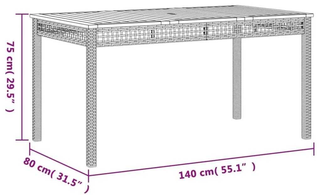 Τραπέζι Κήπου Γκρι 140x80x75 εκ. Συνθετικό Ρατάν / Ξύλο Ακακίας - Γκρι