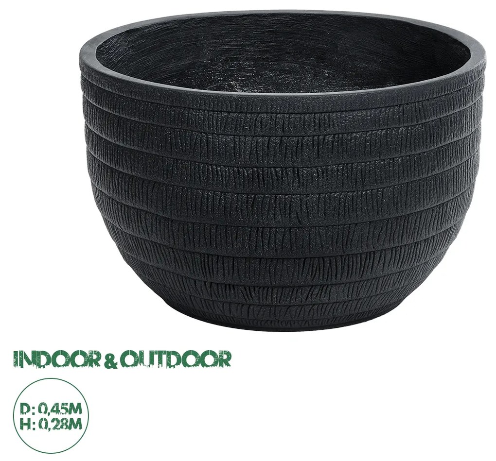 20702 GloboStar®  Artificial Garden VEGAS 20702 Διακοσμητικό Πολυεστερικό Τσιμεντένιο Κασπώ Γλάστρα - Flower Pot Μαύρο Φ45 x Υ28cm