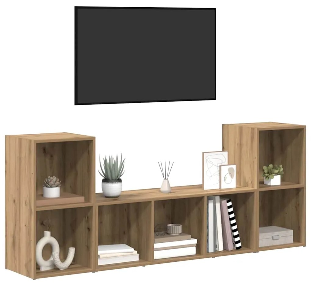 vidaXL Ντουλάπι TV 3 pcs Καφέ 107 x 35 x 37 cm Επεξεργασμένο ξύλο