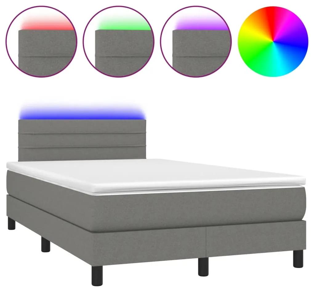 vidaXL Κρεβάτι Boxspring με Στρώμα & LED Σκ.Γκρι 120x190εκ. Υφασμάτινο