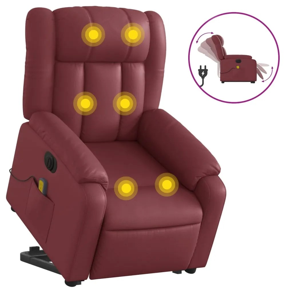 vidaXL Πολυθρόνα Μασάζ Ηλεκ.Ανακλινόμενη με Ανύψωση Μπορντό Συνθ.Δέρμα