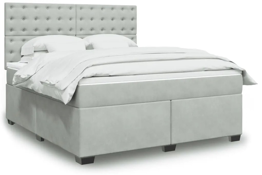 vidaXL Κρεβάτι Boxspring με Στρώμα Ανοιχτό Γκρι 180x200 εκ. Βελούδινο