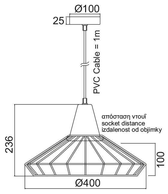 ΜΕΤΑΛΛΙΚΗ ΚΑΜΠΑΝΑ 1ΧΕ27 ΜΑΥΡΗ ΜΕ ΞΥΛΟ Φ40χΗ24cm KENNEDY - KS174940BK - KS174940BK