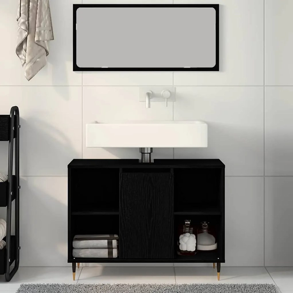 vidaXL Ντουλάπι Μπάνιου Μαύρη δρυς 80 x 33 x 60 εκ Επεξεργασμένο ξύλο