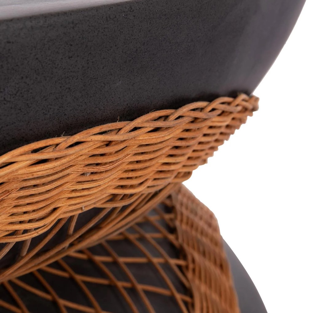 Τραπεζάκι Σαλονιού ΑΝΝΑ Στρόγγυλο Fiber Cement Mαύρο - Φυσικό Rattan Φ92x44.5Υεκ. 92x92x44.5 εκ.