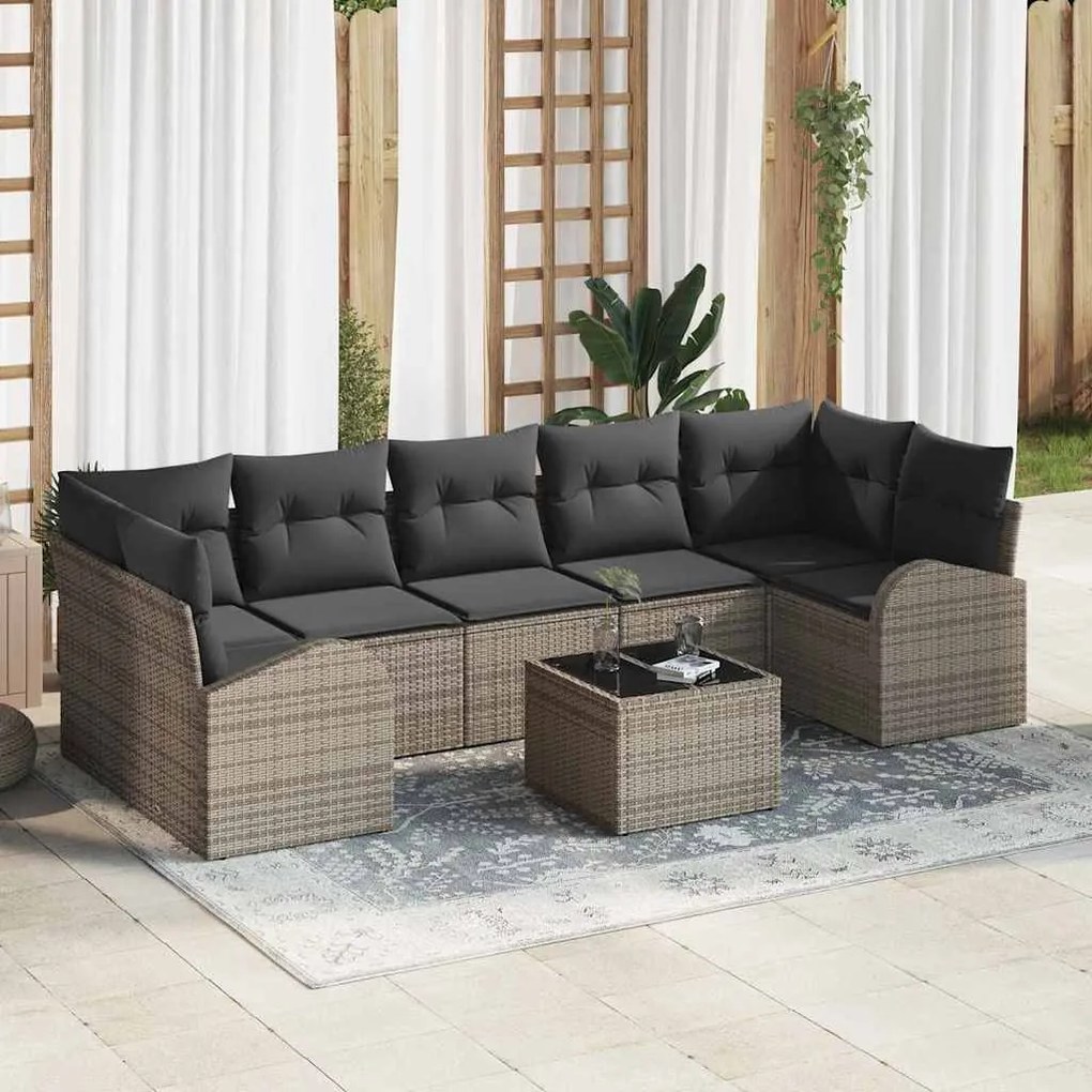 vidaXL Σετ Καναπέ Κήπου 8 pcs Γκρι 55 x 55 x 37 εκ συνθετικό ρατάν