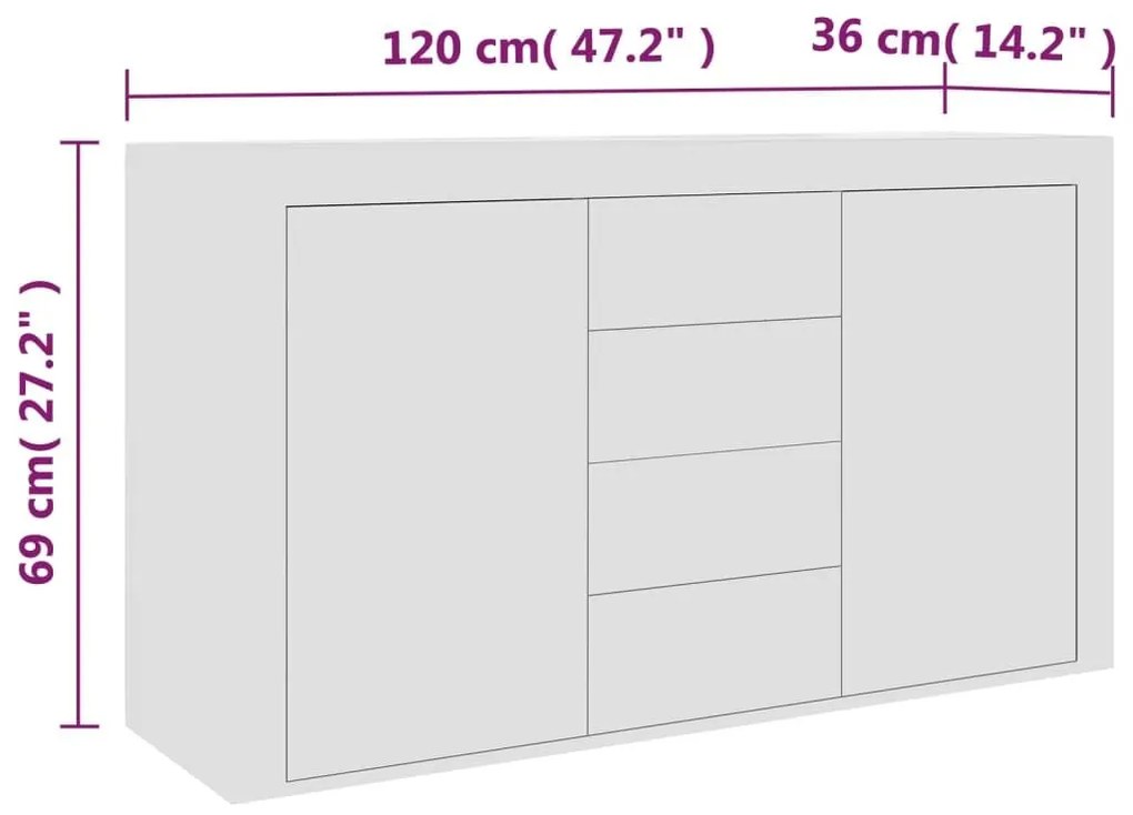 Μπουφές Λευκός 120 x 36 x 69 εκ. από Επεξ. Ξύλο - Λευκό