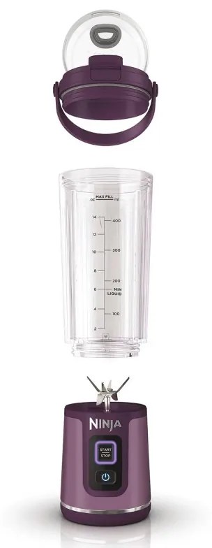 Φορητό μπλέντερ Ninja BC151EUPR, 7.4W, 530 ml, ατσάλινη λεπίδα με 6 λεπίδες, θρυμματισμός πάγου, έως 10 κύκλοι, χωρίς BPA, USB-C, Μωβ