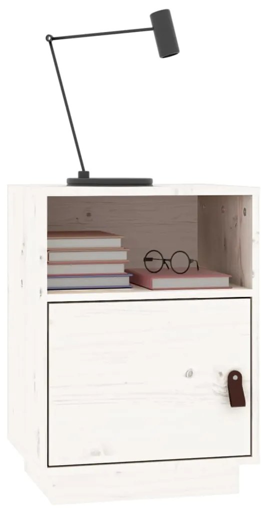 vidaXL Κομοδίνο Λευκό 40 x 34 x 55 εκ. από Μασίφ Ξύλο Πεύκου