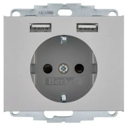 Πρίζα Σούκο με 2xUSB INOX Berker K.5 48037004 Hager-48037004-Inox 48037004