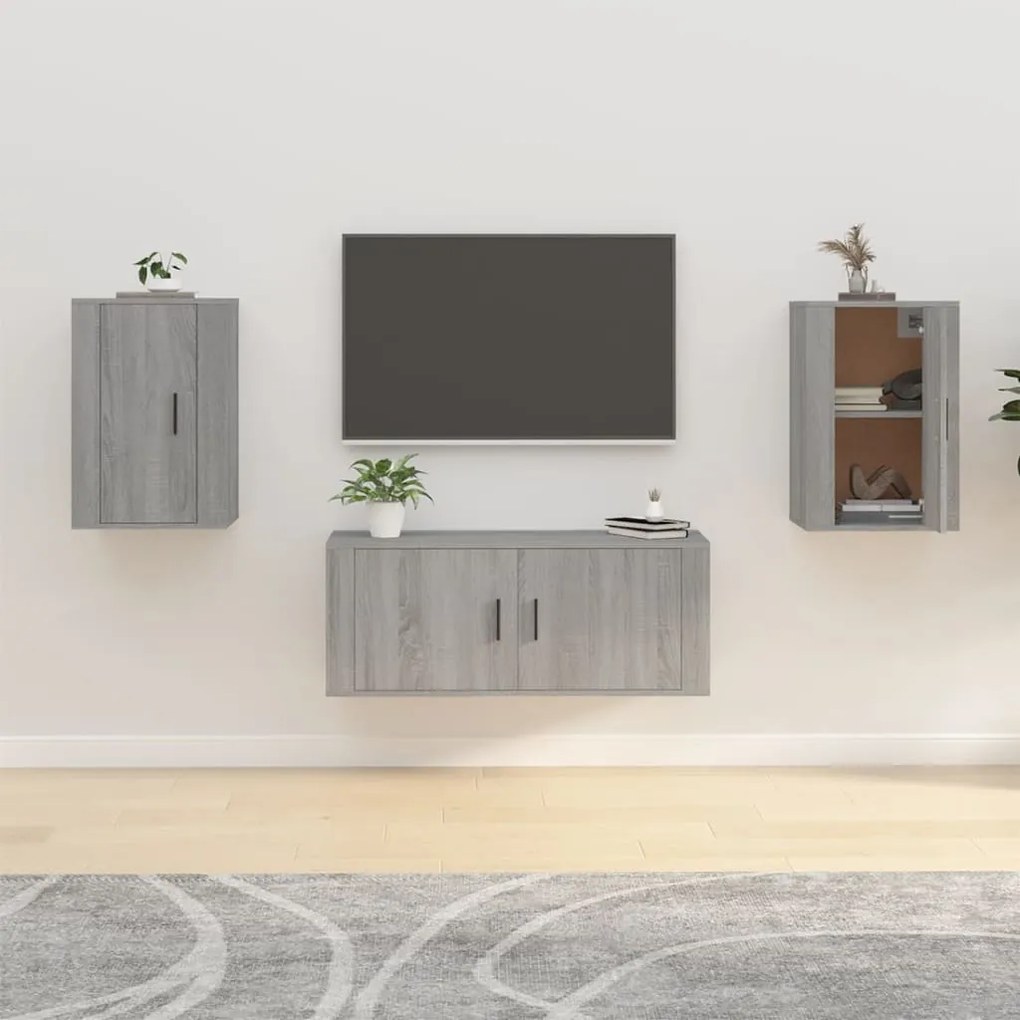 Έπιπλα Τηλεόρασης Επιτοίχια 2 τεμ. Γκρι Sonoma 40x34,5x60 εκ.