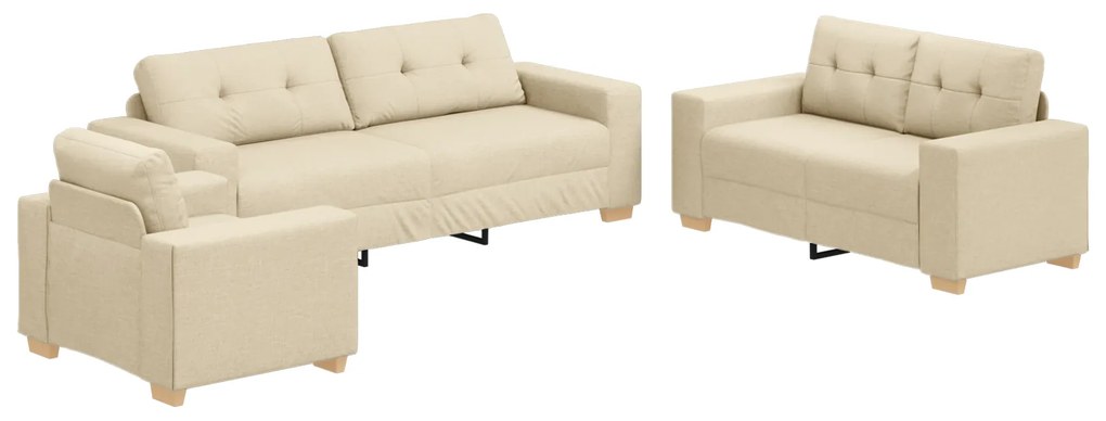 vidaXL Σετ Καναπέ με μαξιλάρι με μαξιλάρι 3 pcs Κρεμ ύφασμα